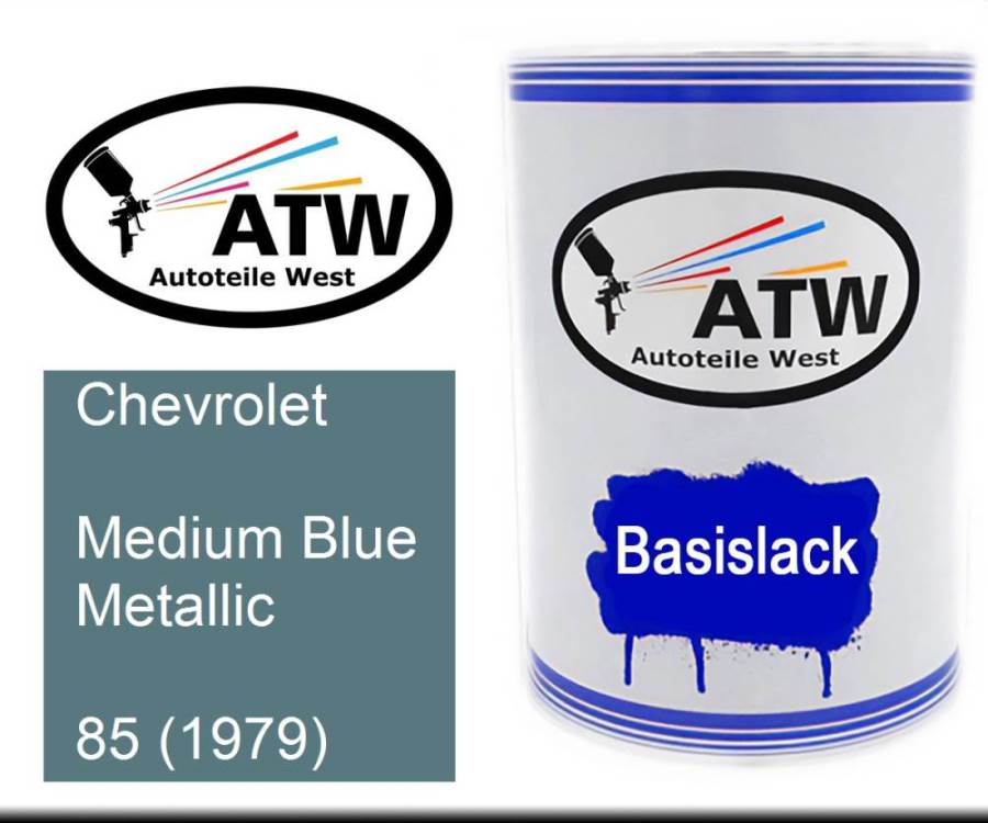 Chevrolet, Medium Blue Metallic, 85 (1979): 500ml Lackdose, von ATW Autoteile West.